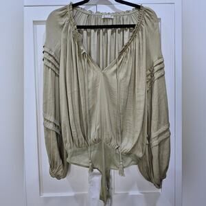 Free People Olive Green Long Sleeve Thong Bodysuit - Small